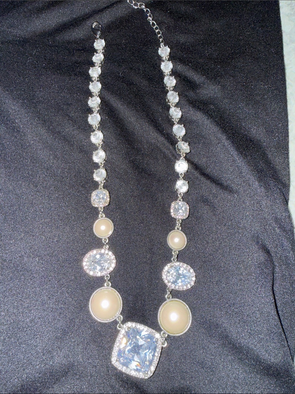 cezanne Silver-Tone Crystal and Cream Pearl Necklace